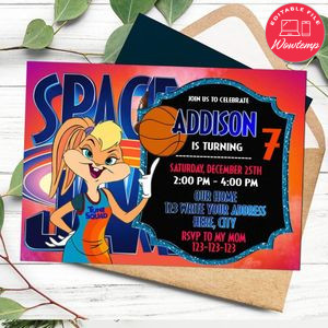 Space jam girl Invitation Customizable Template Instant Download