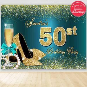 Stepping into 50th Birthday Backdrop Digital File Template Instant Download