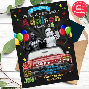 Darth Vader Star Wars Drive By Birthday Parade Invitation Printable Instant Download
