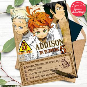 The promised neverland Invitation Template to Print at Home Instant Download