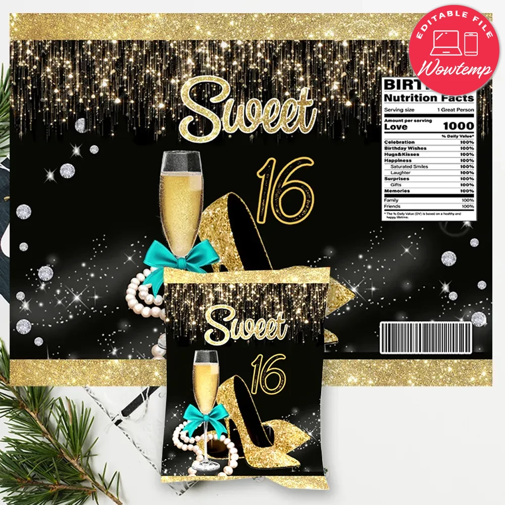 Sweet 16 Gold Glitter Cake Topper – Doppelseitig Glitzernd, Aus Acryl, Ca. 13x13 Cm, Made In USA