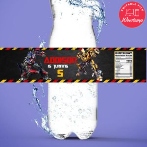 Transformers Water Bottle Label Template to Print at Home Instant Download