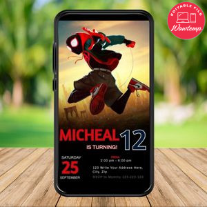 Mobile Miles Morales Spiderman Birthday Electronic Invite Invitation Instant Download