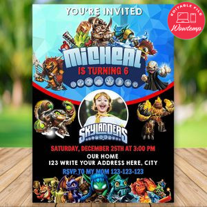 Editable Skylanders Birthday Flyer With Photo Instant Download