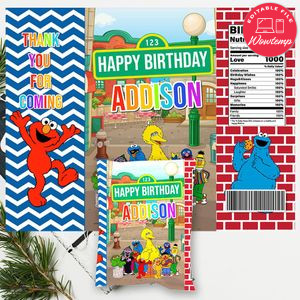 Sesame Street Birthday Chip Bag Digital File Printable Instant Download
