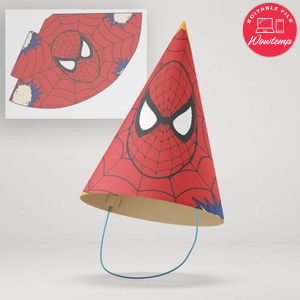 Spiderman Birthday Party Hat Customizable Template Instant Download