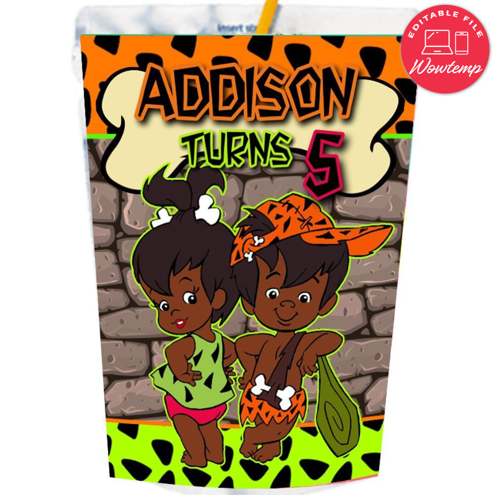 Black Flintstone Capri Sun Birthday Labels Digital File Printable Instant Download