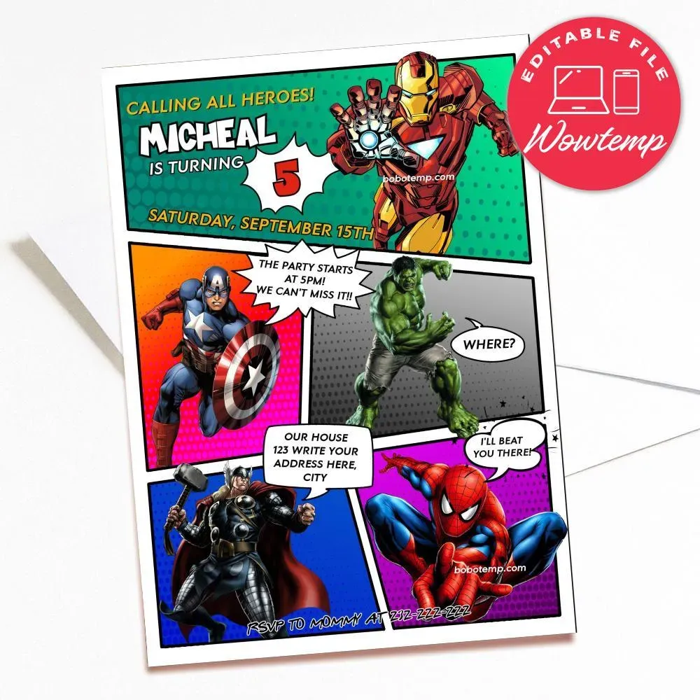 Calling All Avengers Comic Birthday Party Invitation Printable | Wowtemp