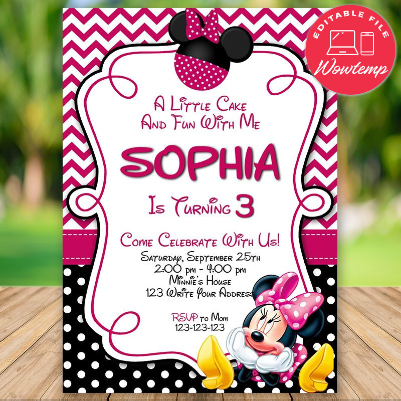 Editable Pink Minnie Mouse Birthday Invitation Digital File | Wowtemp