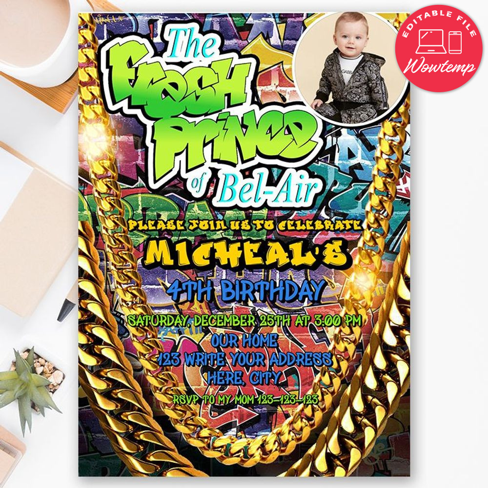 Printable The Fresh Prince Birthday Flyer With Photo Instant Download