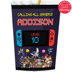 Nintendo Game Capri Sun Birthday Labels Digital File Printable Instant Download