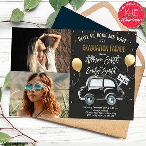 Drive By Double Graduation Announcement with Photo Printable Instant Download