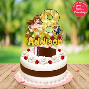 Belle Beauty and the Beast Birthday Cake Topper Template Printable Instant Download