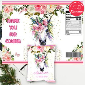 Pink Floral Horse Chip Bag Digital File Instant Download