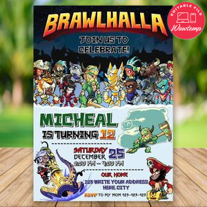 Editable Brawlhalla Video Game Party Invitation Instant Download