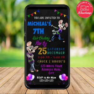 Mobile Chuck E Cheese Birthday Electronic Invite Invitation Instant Download