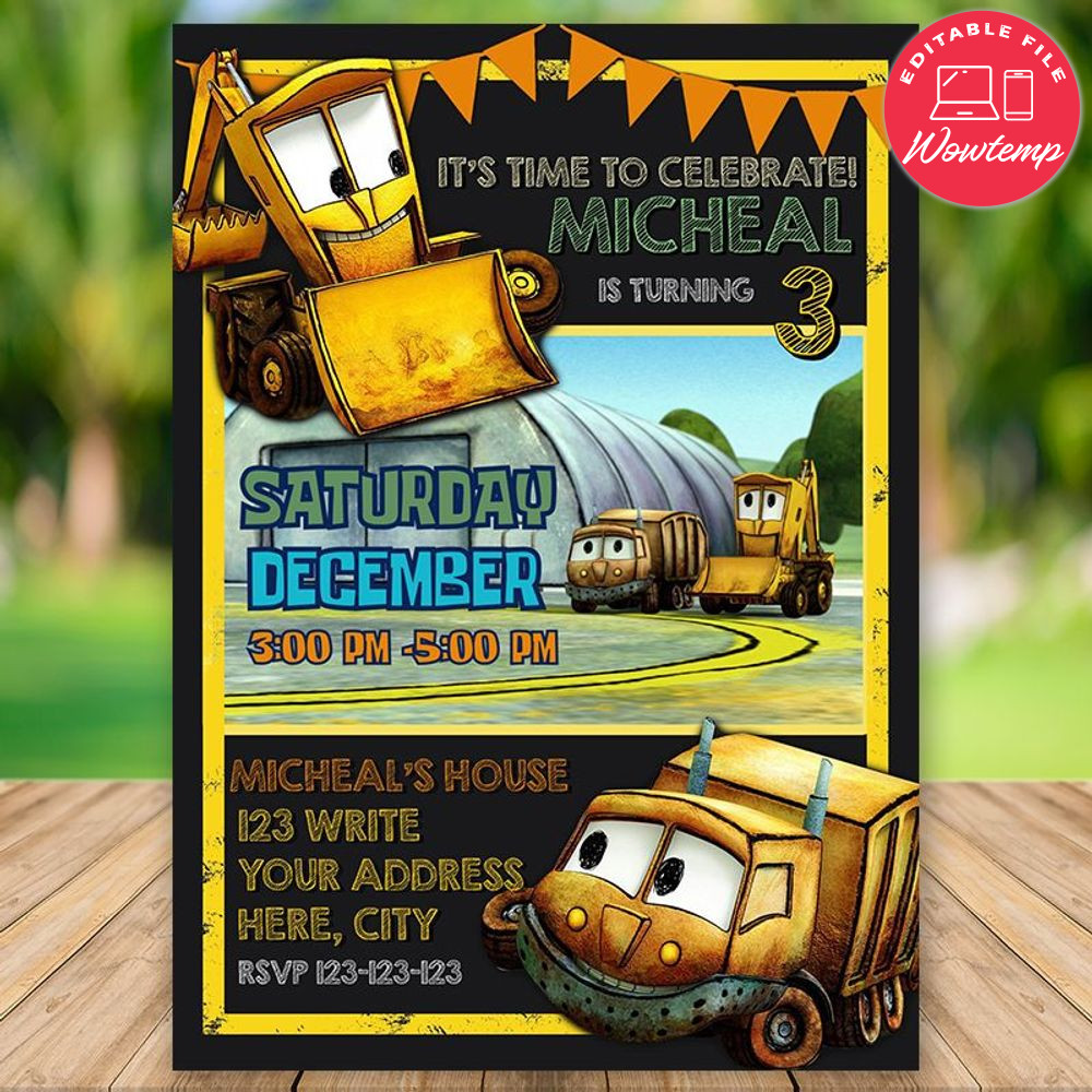 Printed - Editable The Stinky and Dirty Show Birthday Party Invite Digital File (envelopes included)