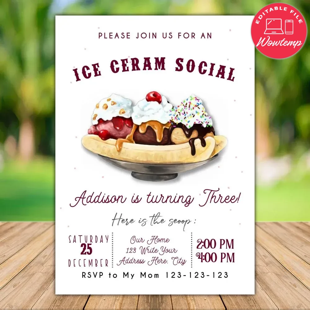 Printable Banana Split Invitation Template Instant Download | Wowtemp