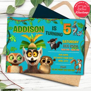 All hail king Julien Madagascar Invitation Template to Print at Home Instant Download