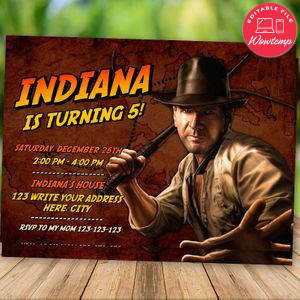 Editable Indiana Jones Birthday Invitation Instant Download