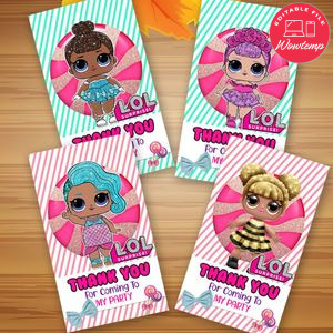 Lol Dolls Thank you tag Template to Print at Home Instant Download