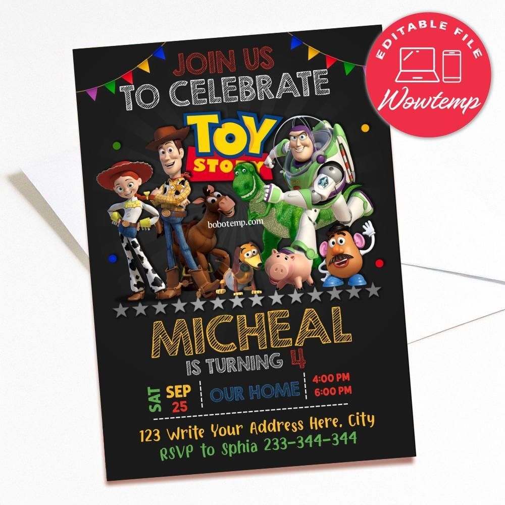 Printed - Toy Story Birthday Party Invitation - Buzz Lightyear ToyPixar Disney Printable (envelopes included)