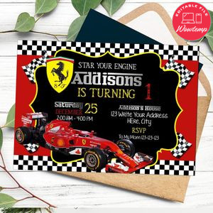 Ferrari Racing Car Birthday Invitation Customizable Template Instant Download