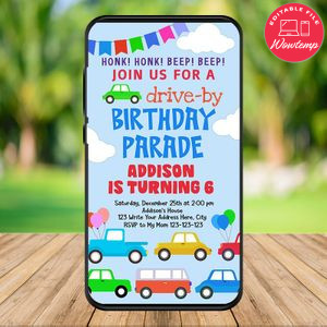 Electronic Boy Drive By Birthday Parade Electronic Invite Invitation Instant Download