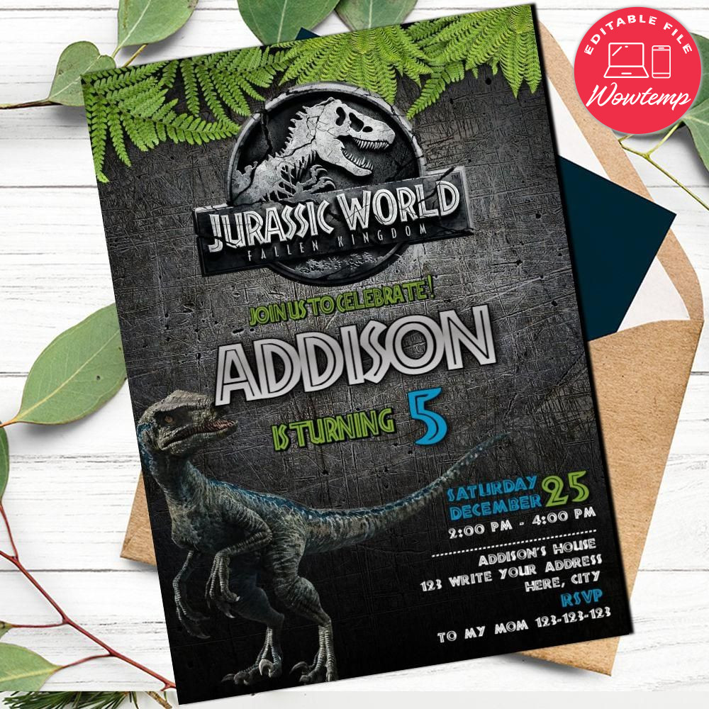 Jurassic World Invitation Customizable Template Instant Download Wowtemp