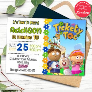 Tickety Toc Birthday Invitation Printable Instant Download