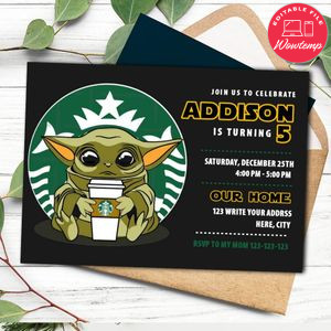 Yoda Starbucks Invitation Template to Print at Home Instant Download