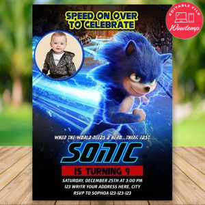 Editable Speed On Over Sonic Birthday Invitation With Photo Instant Download