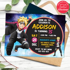 Boruto Invitation Template to Print at Home Instant Download