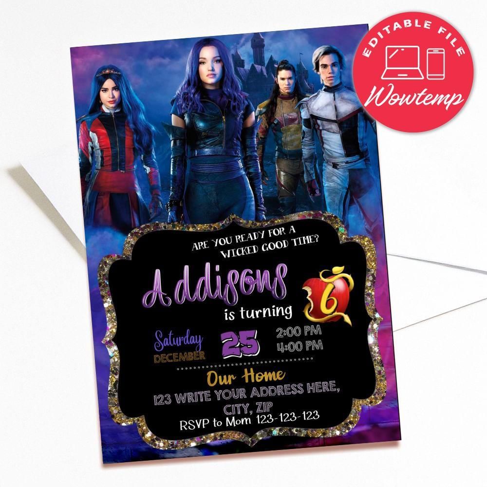 Printed - Printable Descendants 3 invitation For Girl and Free Thank You Card (envelopes included)