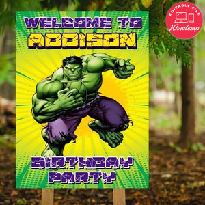 Hulk Birthday Welcome Sign Digital File Printable Instant Download