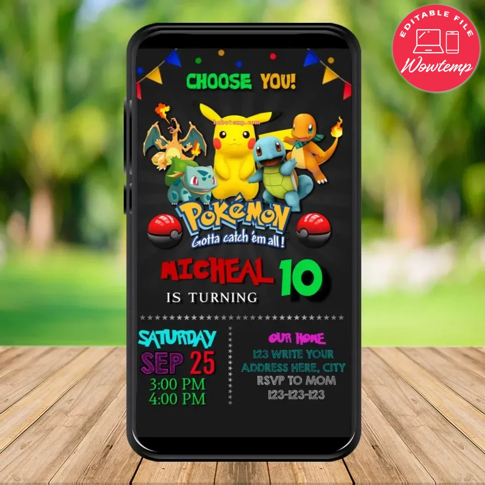 Mobile Pokemon Go Birthday Electronic Invite Instant Download | Wowtemp