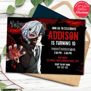Tokyo Ghoul Anime Invitation Template to Print at Home Instant Download