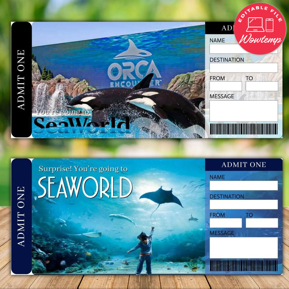 Editable SEAWORLD Surprise Trip Tickets Instant Download | Wowtemp
