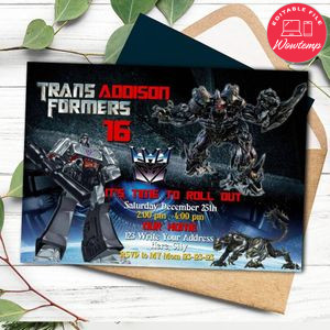 Transformer Megatron Birthday Flyer Template to print at home Instant Download