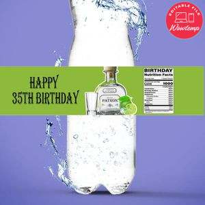 Patron Tequila Water Bottle Label Template to Print at Home Instant Download