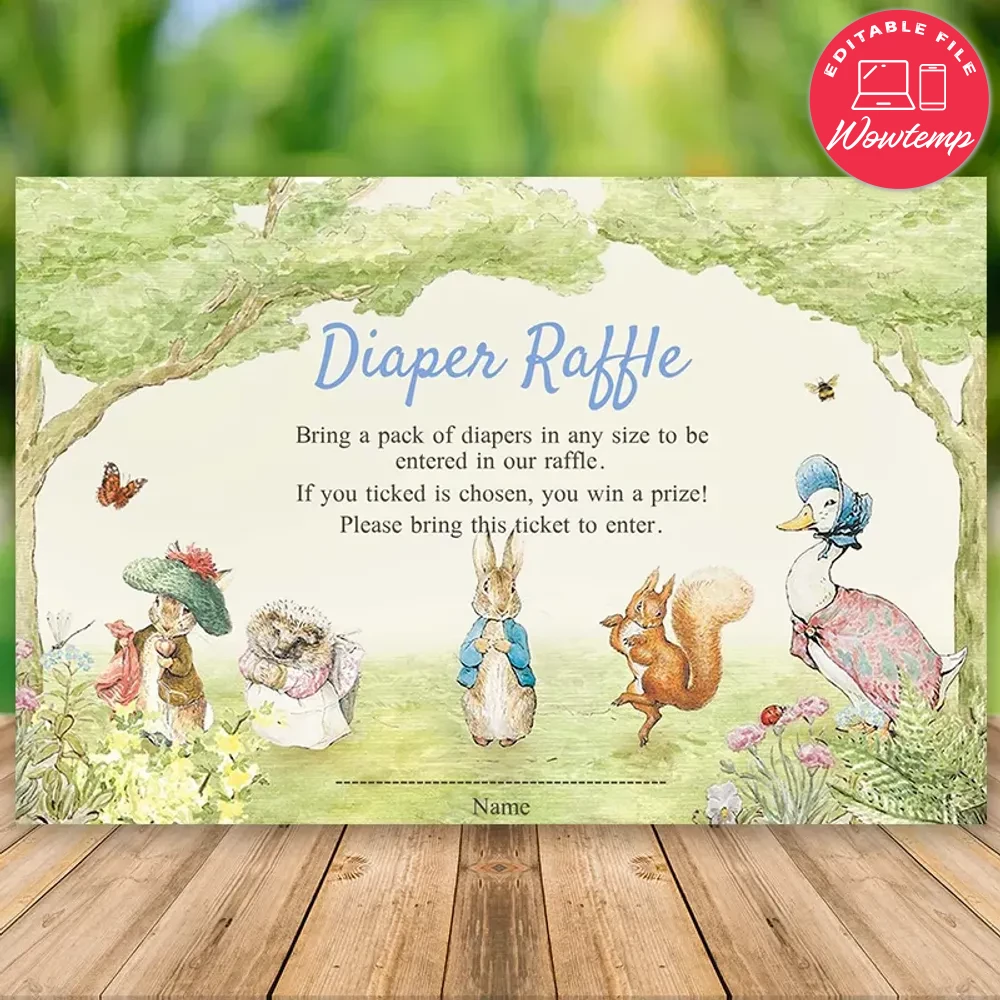 Editable Peter Rabbit Diaper Raffle Instant Download | Wowtemp