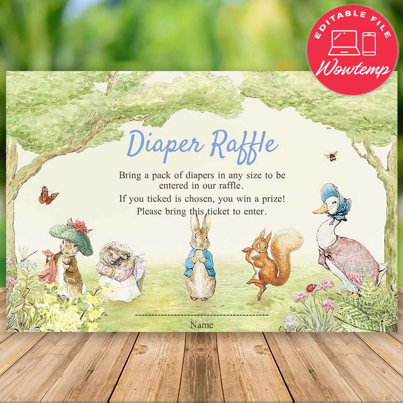 Editable Peter Rabbit Diaper Raffle Instant Download | Wowtemp