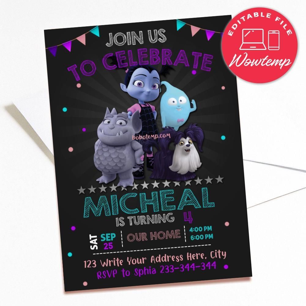 Printed - Vampirina Party Halloween Birthday Invitation And Free Thank You Card (envelopes included)