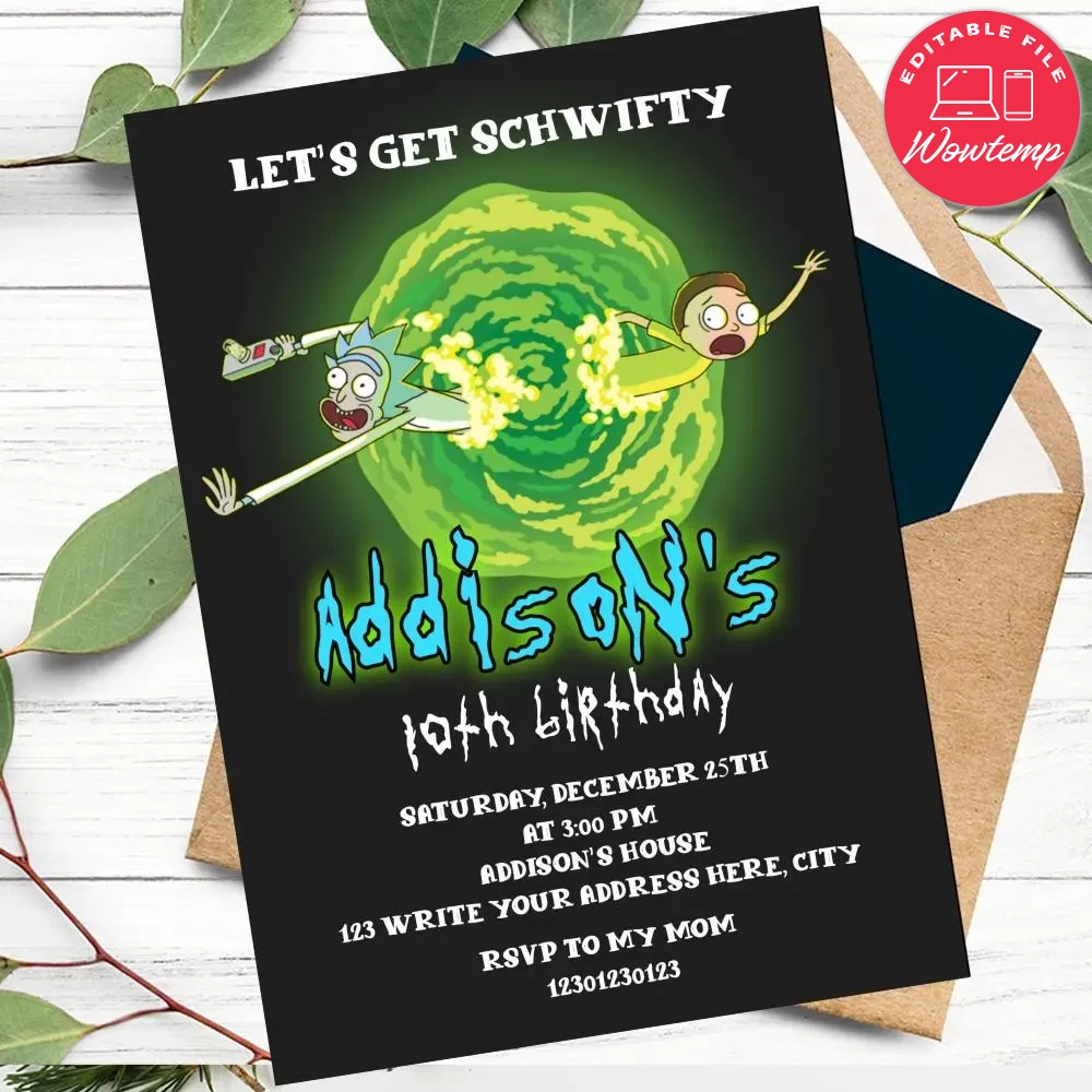 Printable Rick and Morty Birthday Invitation Instant Download | Wowtemp
