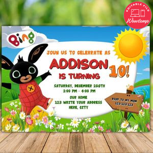 Printable Bing Bunny Birthday Invitation Instant Download