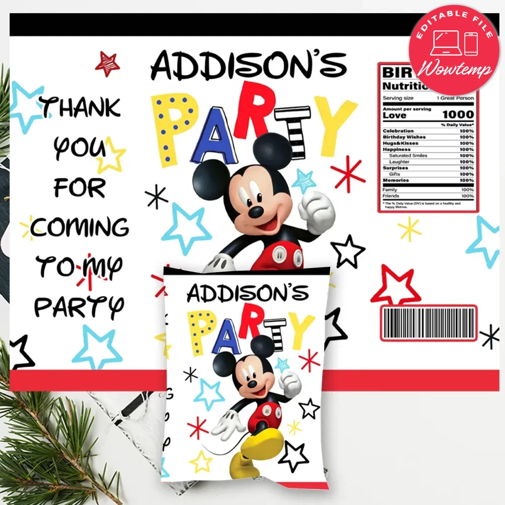 Disney Mickey Mouse Chip Bag Digital File Printable DIY | Wowtemp