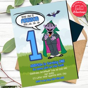 Count Von Count Birthday Invitation Printable Instant Download