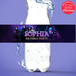 Descendants Birthday Water Bottle Label Template to Print at Home Instant Download