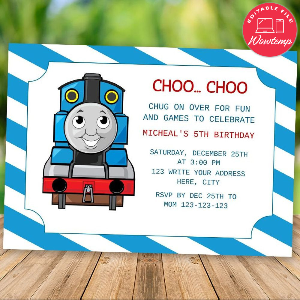 Printed - Editable Thomas the Tank Engine Birthday Invitation Digital File (envelopes included)