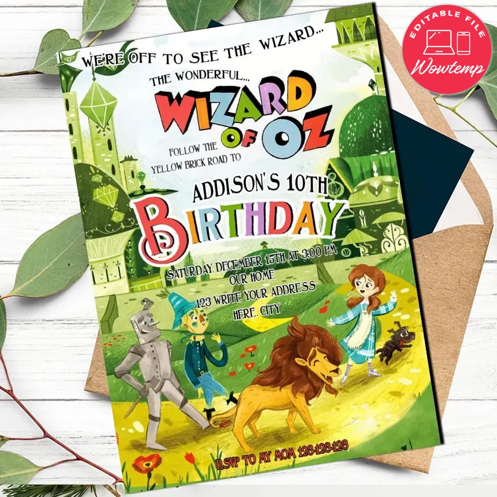 The wizard of oz Invitation Template to print at home | Wowtemp